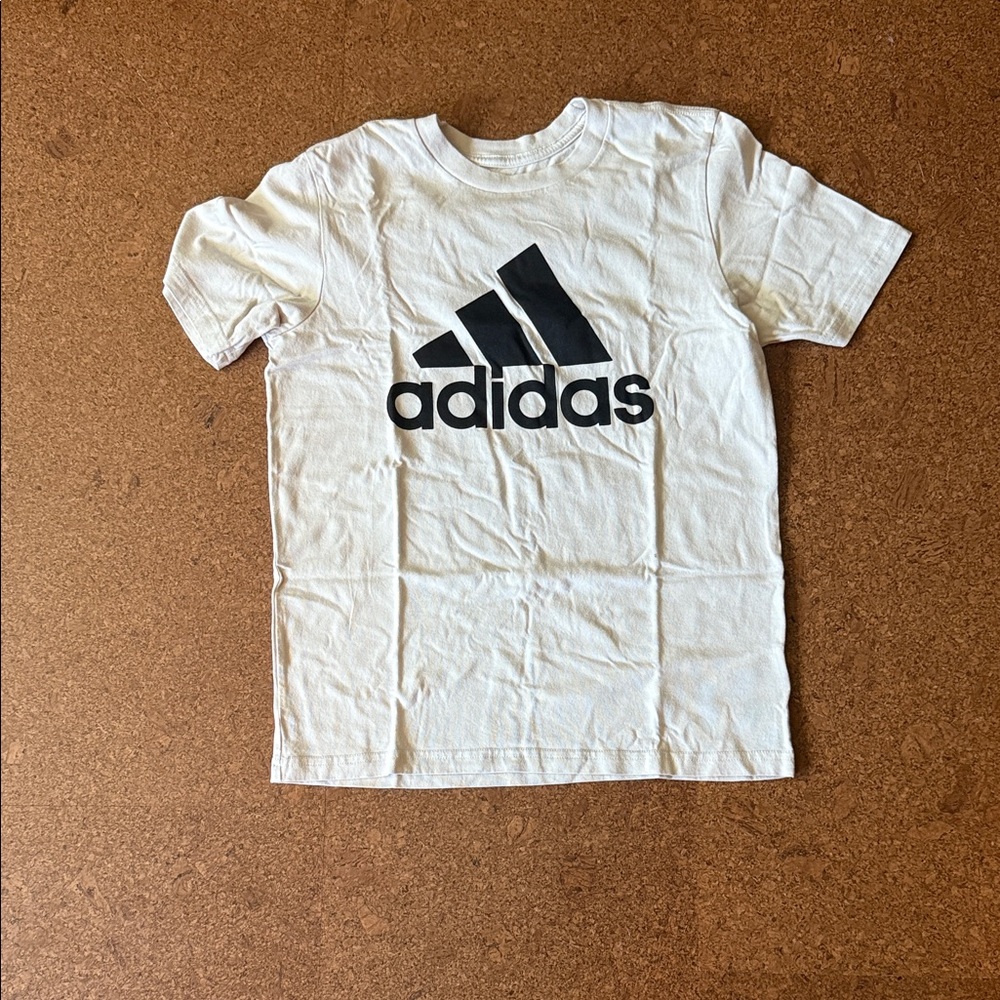 Adidas Kids Tee in White with Black Logo